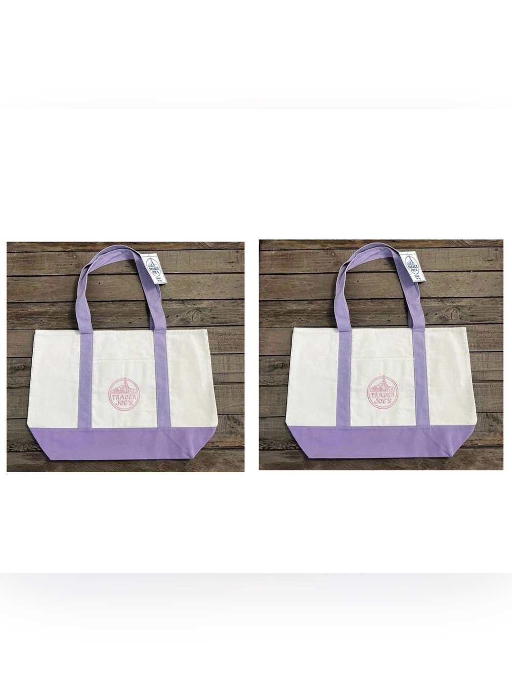 Trader Joes Large Purple Lavender/Purple Canvas Tote Bundle Set of 2